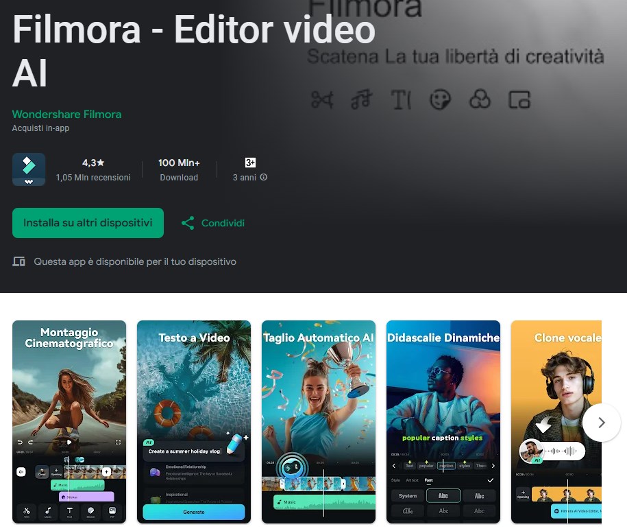 filmora app per montare video su ios e android