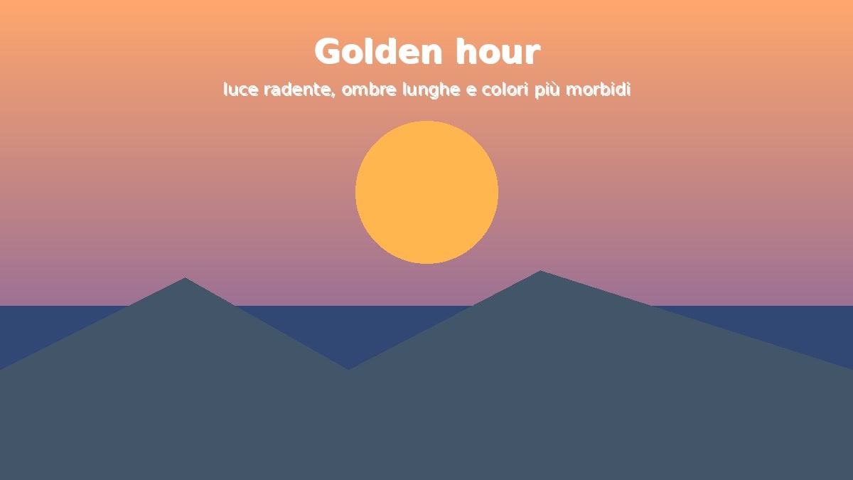 Illustrazione di paesaggio ripreso con drone durante la golden hour