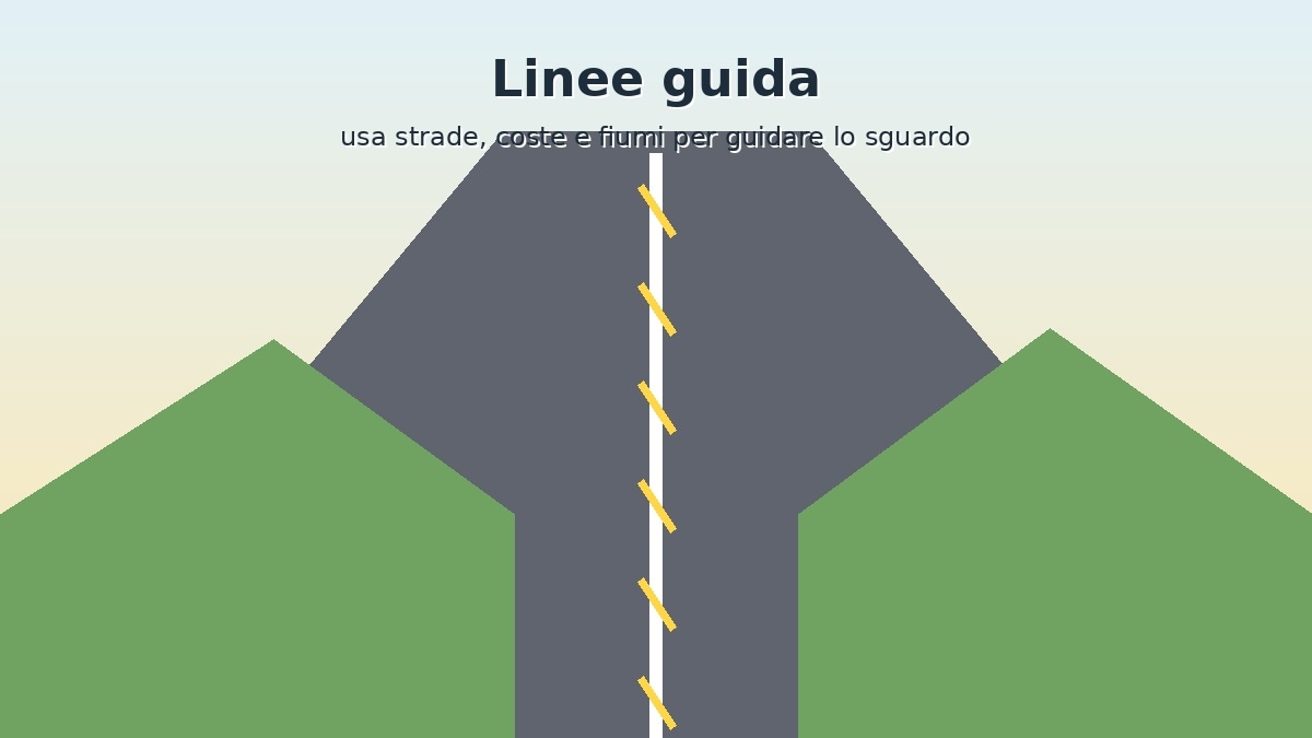 Esempio illustrato di linea guida creata da una strada vista dal drone