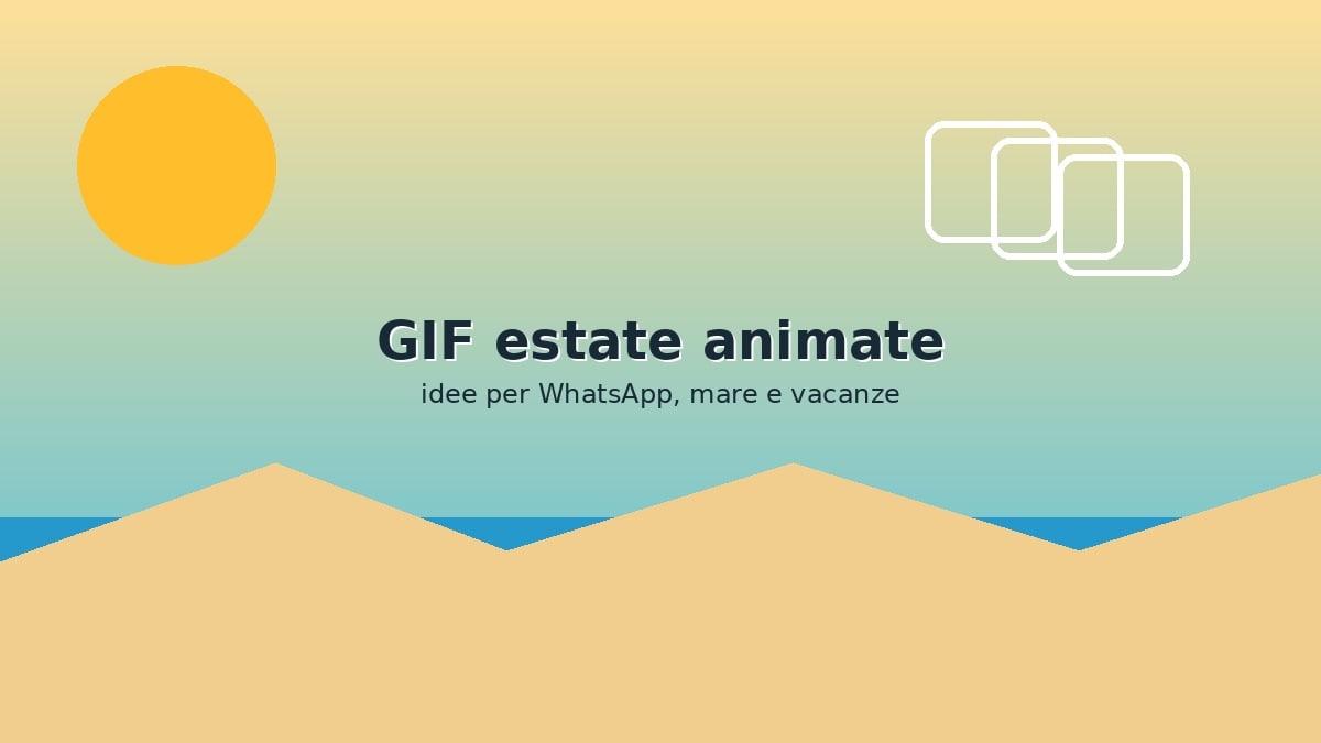 Illustrazione estiva con sole, mare e fotogrammi animati per una raccolta di GIF estate