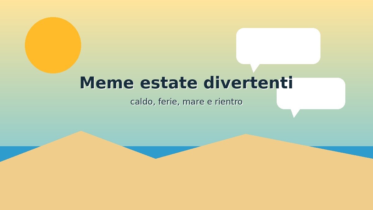 Illustrazione estiva con sole, mare e fumetti per una raccolta di meme estate divertenti
