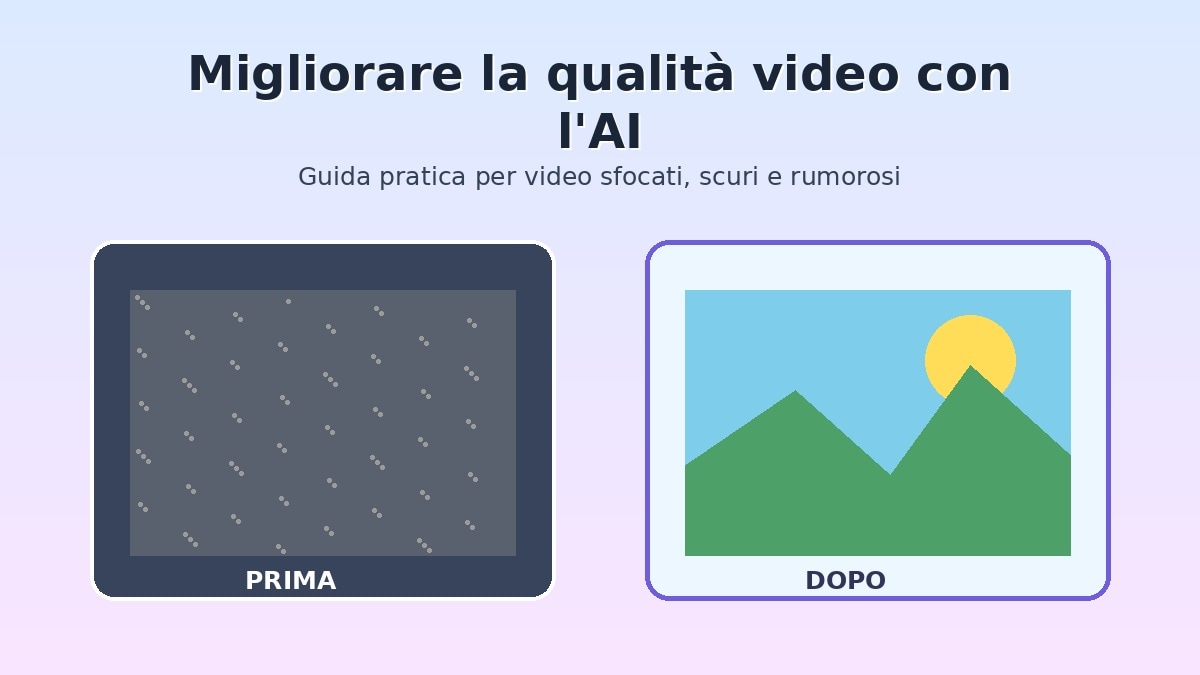 Confronto prima e dopo del miglioramento della qualità video con intelligenza artificiale