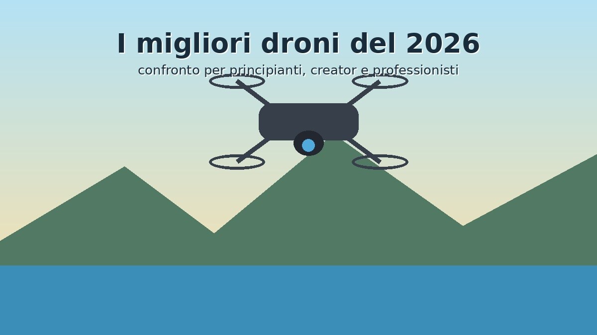 Drone sopra un paesaggio con titolo I migliori droni del 2026