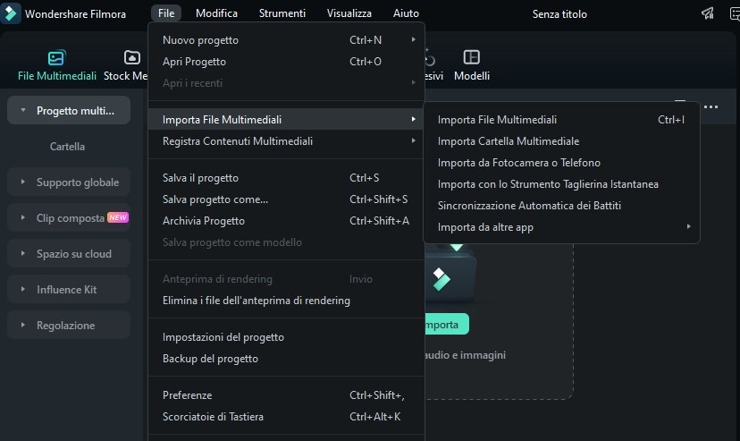 importa il video sgranato su filmora