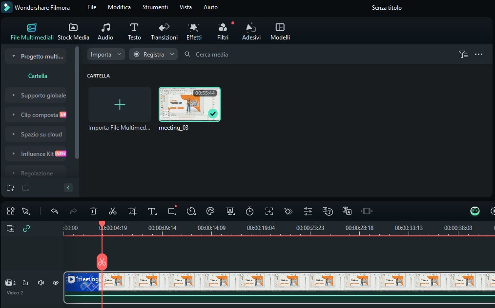 importare il tuo file in Filmora