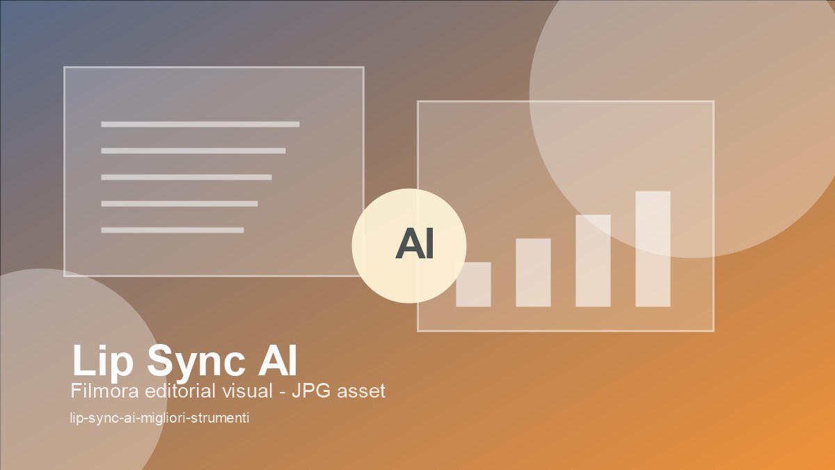 Interfaccia editoriale con volto digitale, traccia audio e timeline per lip sync AI