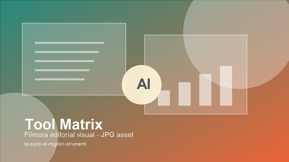 Matrice comparativa tra tool lip sync AI, avatar, traduzione e montaggio