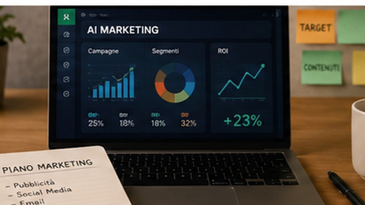 Produzione marketing con AI per copy, visual, video e campagne multicanale