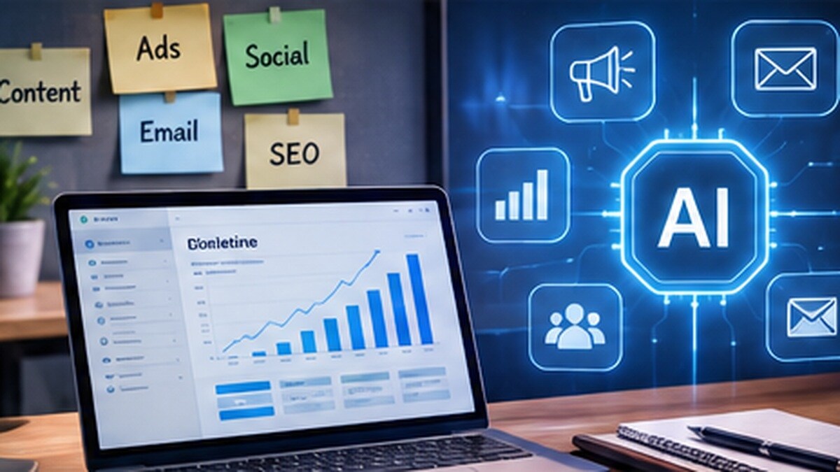 Dashboard di marketing AI con misurazione di campagne, segmenti e contenuti