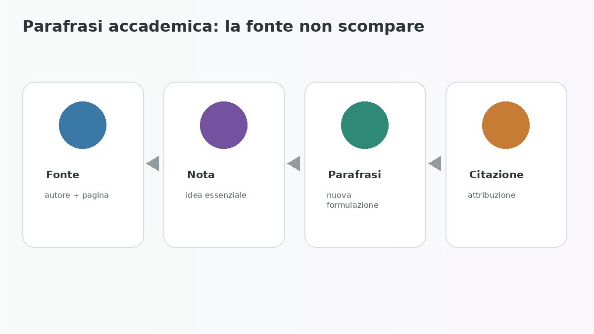 Workflow di parafrasi accademica con citazione della fonte