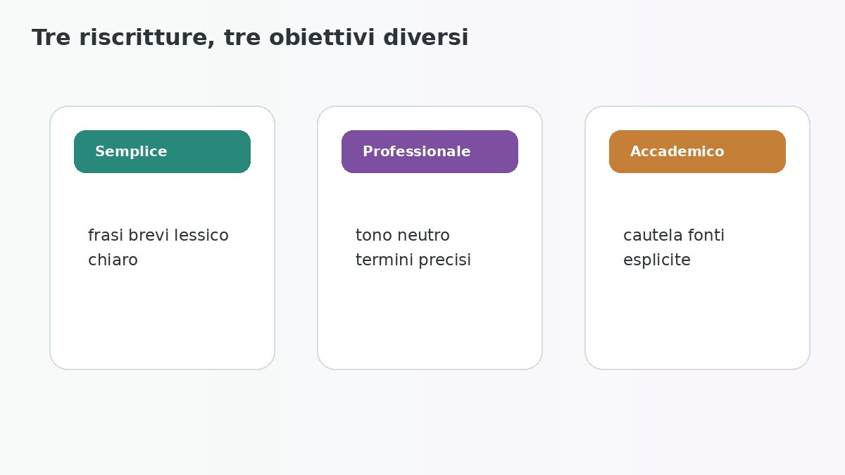 Esempi di riscrittura semplice, professionale e accademica