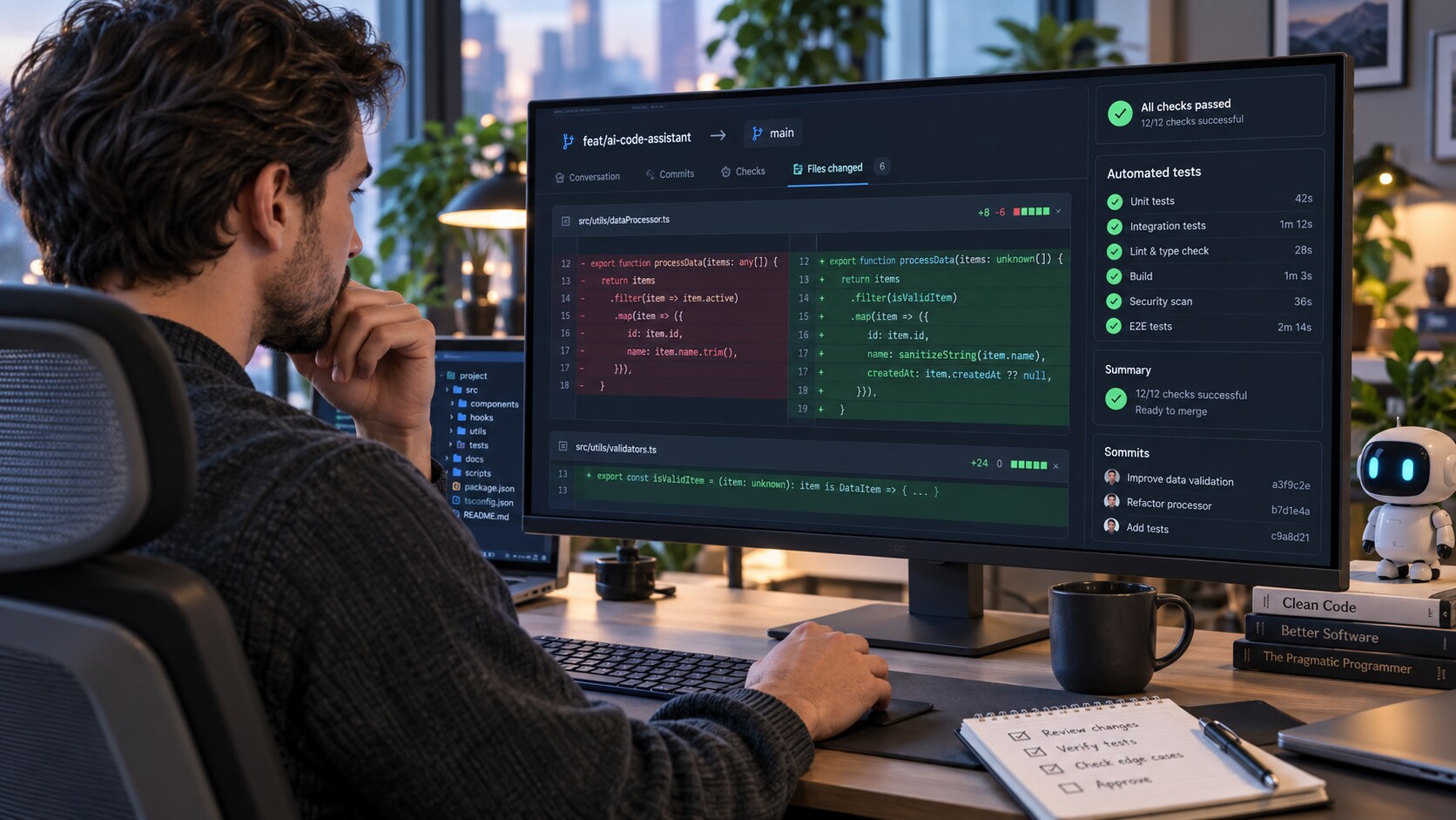 Code review di una patch AI con test automatici e controllo del diff