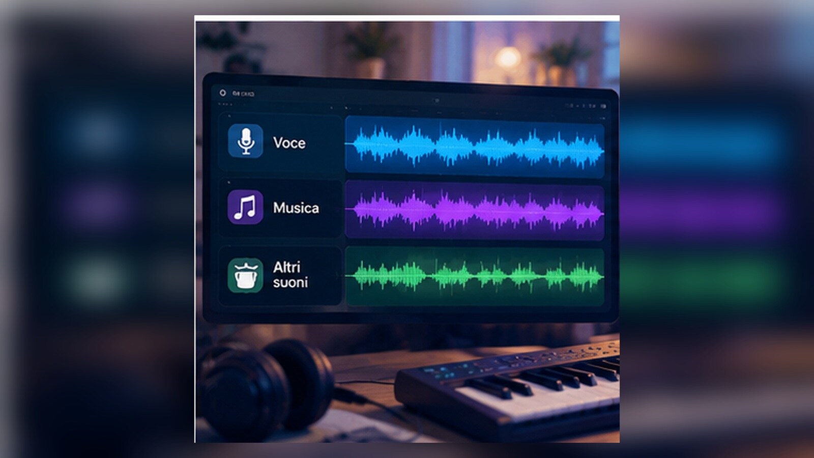 Brano musicale diviso in voce strumentale batteria e basso con AI