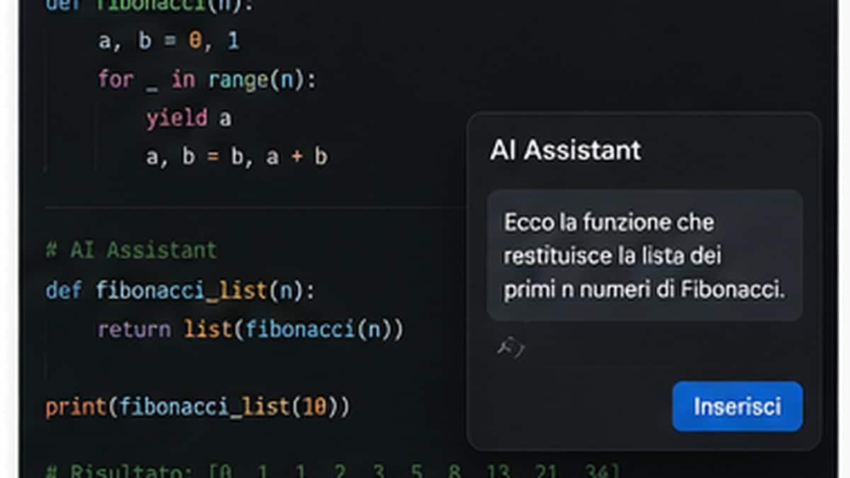 Postazione di sviluppo con codice test e assistente AI