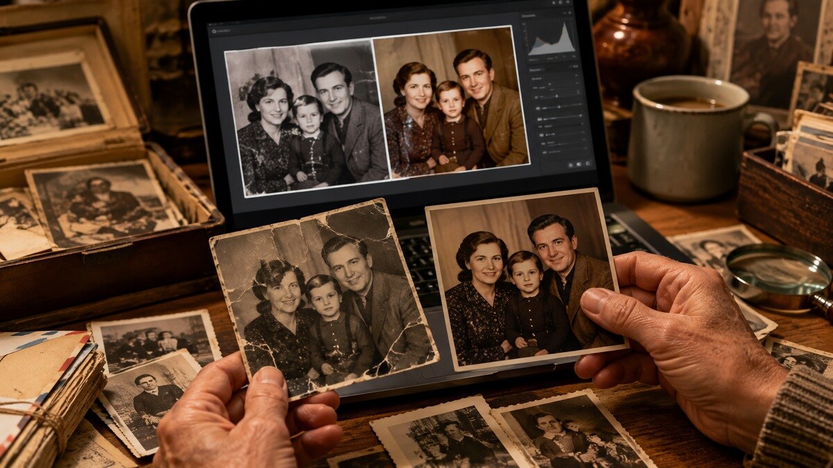 Restauro e colorizzazione di fotografie di famiglia d epoca con confronto prima e dopo
