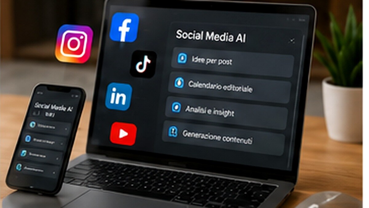 Team social media che usa AI per contenuti, planning e analytics