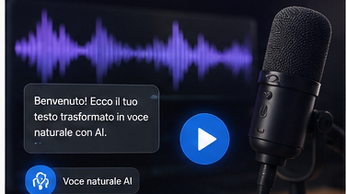 Studio audio con microfono e sintesi vocale AI