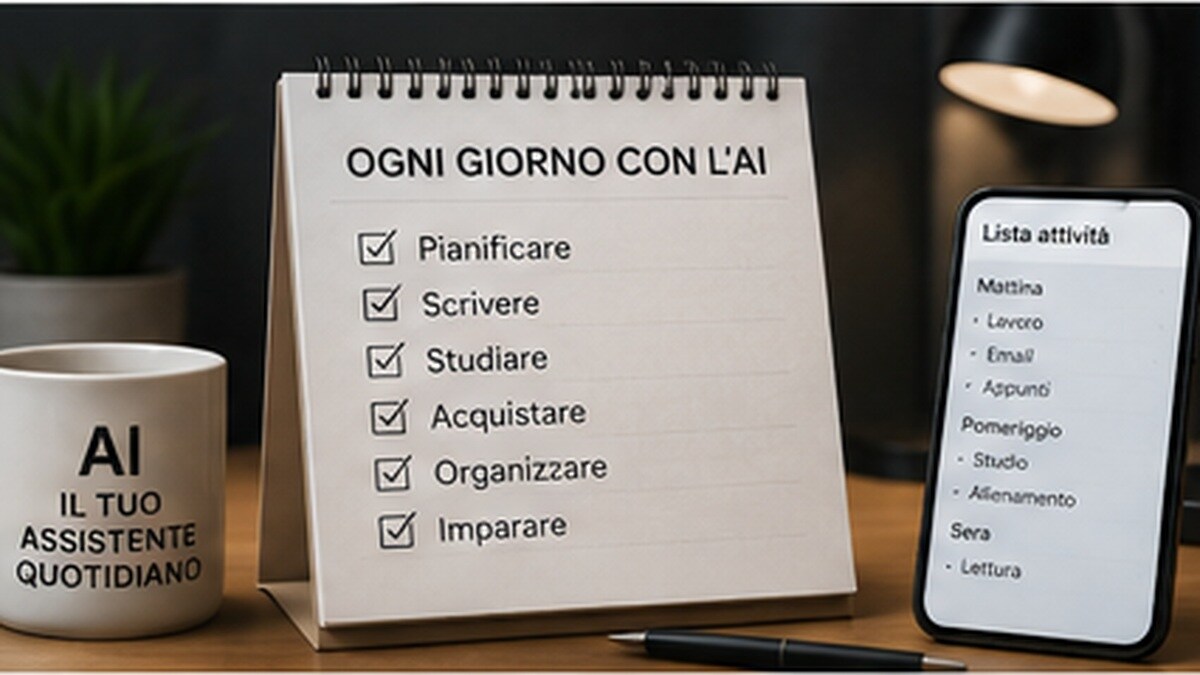 Uso di strumenti AI per organizzare attività quotidiane tra smartphone, calendario e liste
