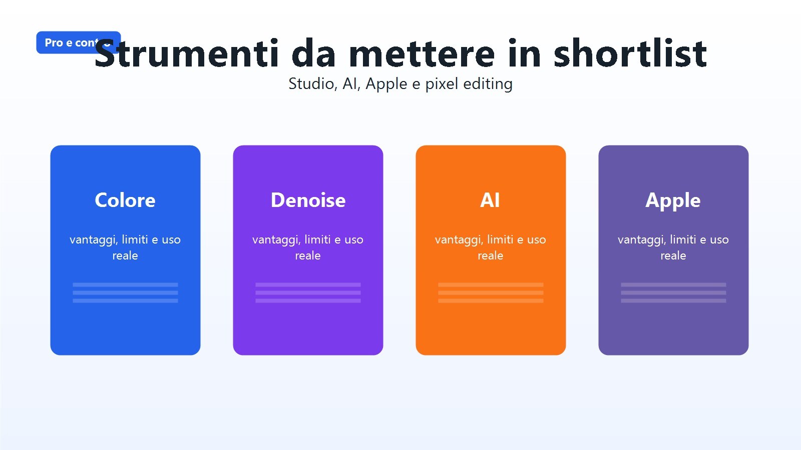Schede dedicate alle principali alternative a Lightroom con pro e contro