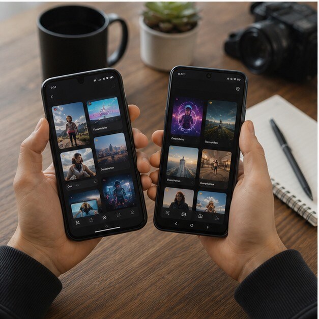 Creator che passa da smartphone a laptop mantenendo lo stesso progetto video