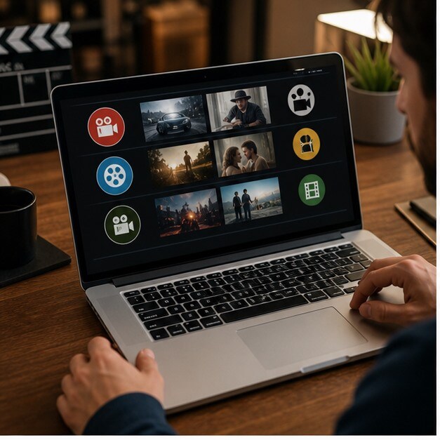 Laptop che confronta diversi canali YouTube di film completi
