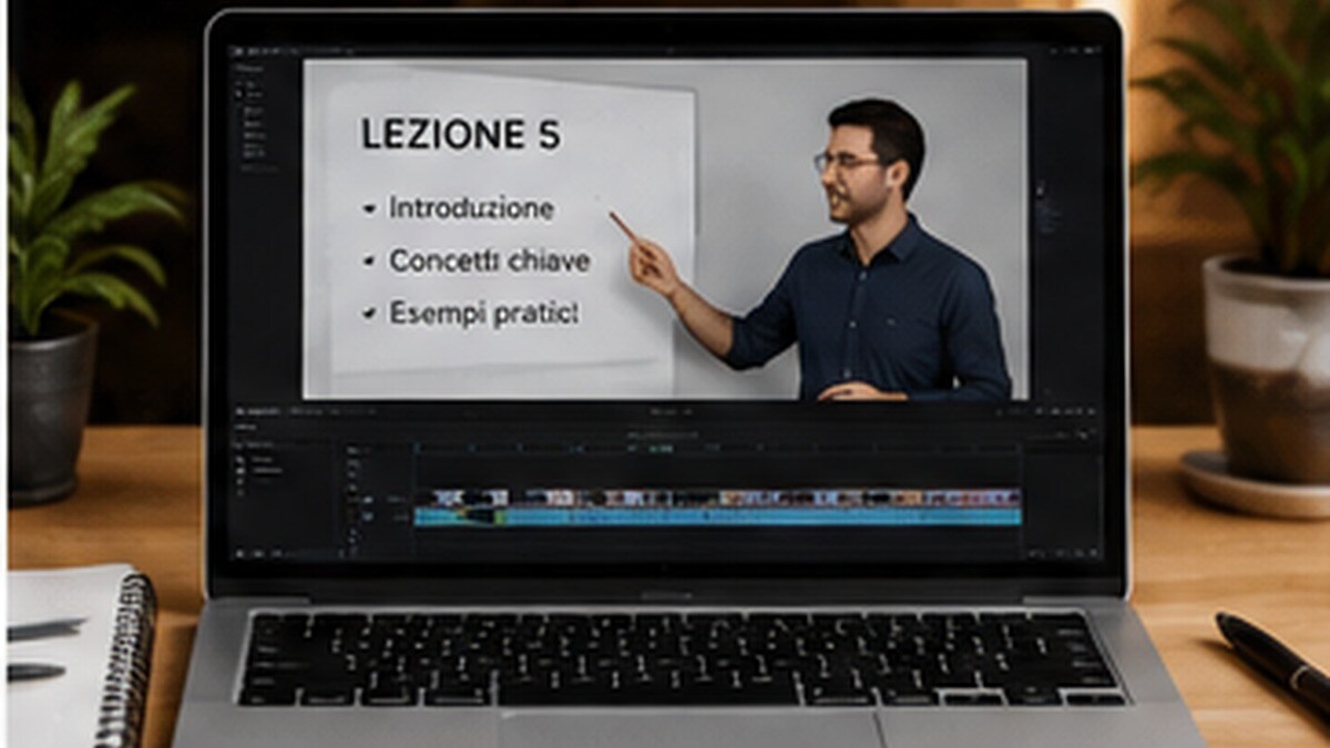 Video lezione montata con screen recording e docente