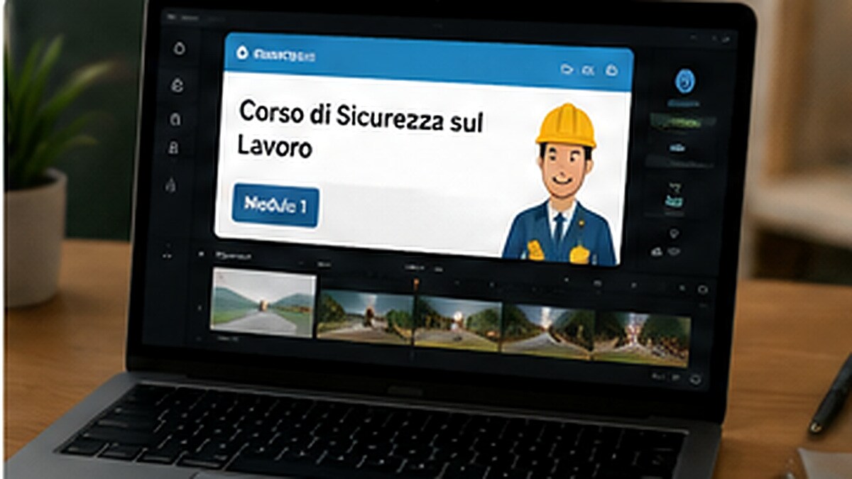 Workflow di formazione aziendale con montaggio e branding