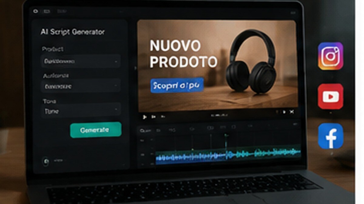 Editor video per marketing con script e contenuto prodotto