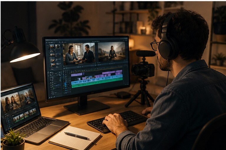Creator che monta un video con consigli film per il weekend su YouTube