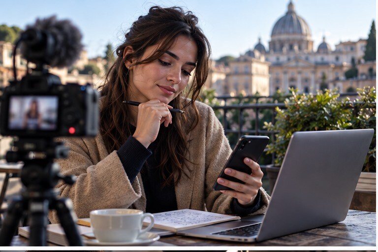 Creator italiano che prepara un TikTok gratuito su smartphone