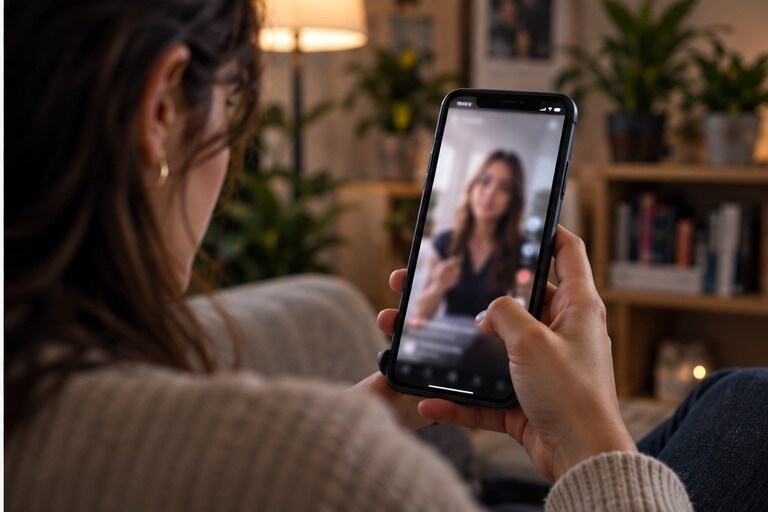 Creator che verifica un TikTok finito sul telefono prima dell'upload