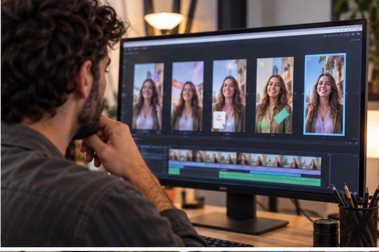 Creator che confronta copertine e varianti di Reel in un ambiente di editing