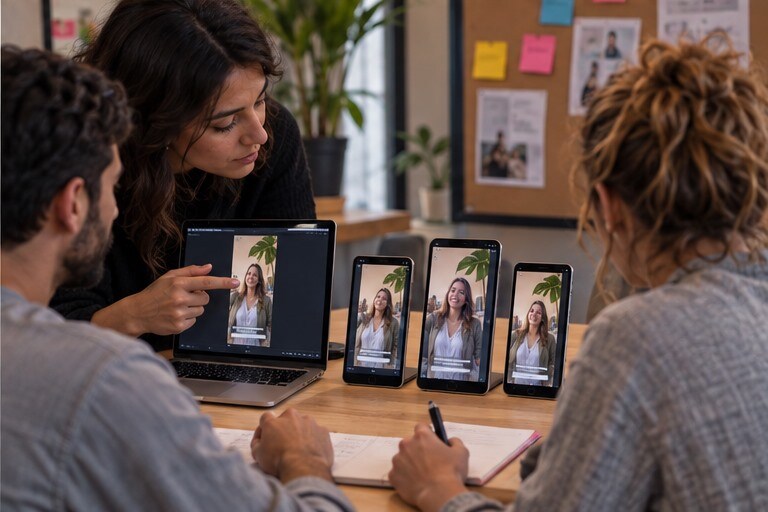Team che adatta un Reel a Stories, TikTok e Shorts