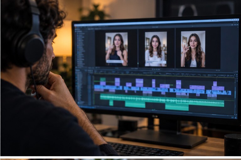 Editor che confronta pi霉 hook e versioni brevi nella timeline