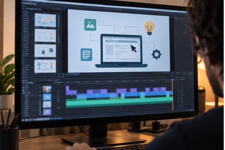 Video educativo faceless con screen recording e grafica semplice