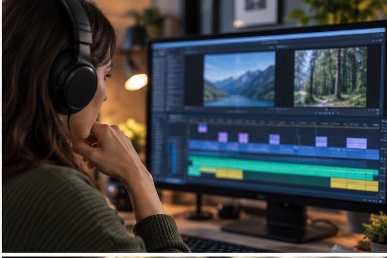 Editor che confronta asset gratuiti e premium nella stessa timeline