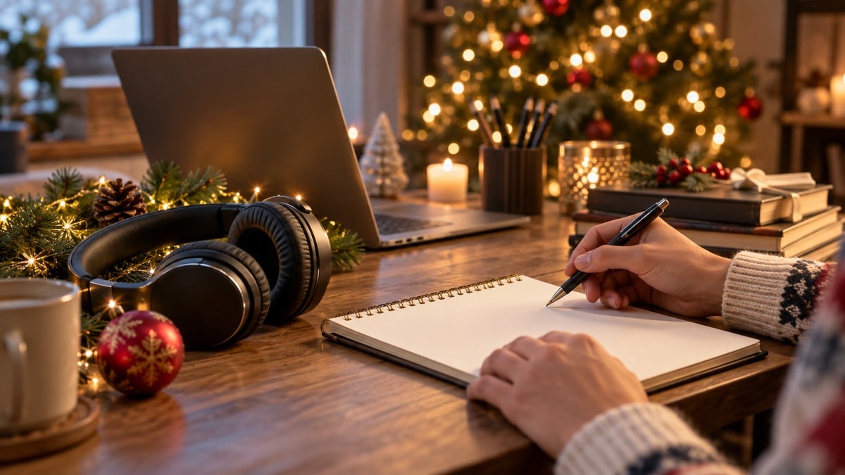 Cuffie e taccuino per annotare i controlli di una licenza musicale