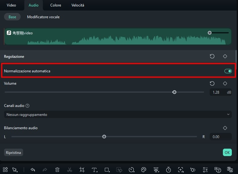 normalizzare volume mp3 su filmora