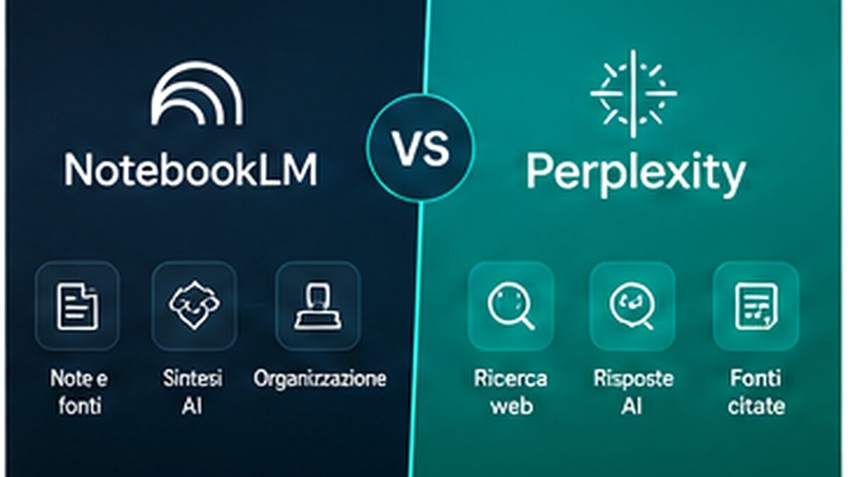 Studente che confronta fonti in NotebookLM e risultati web in Perplexity