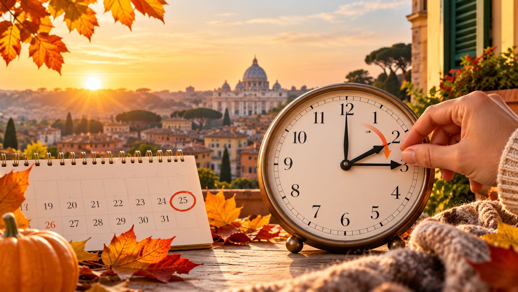 Orologio che mostra il passaggio dalle 03:00 alle 02:00 per l'ora solare 2026