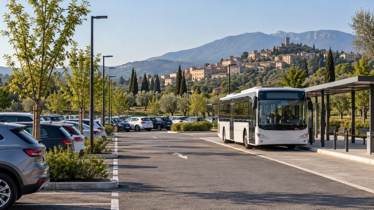 Area di interscambio immaginaria con un autobus senza marchi