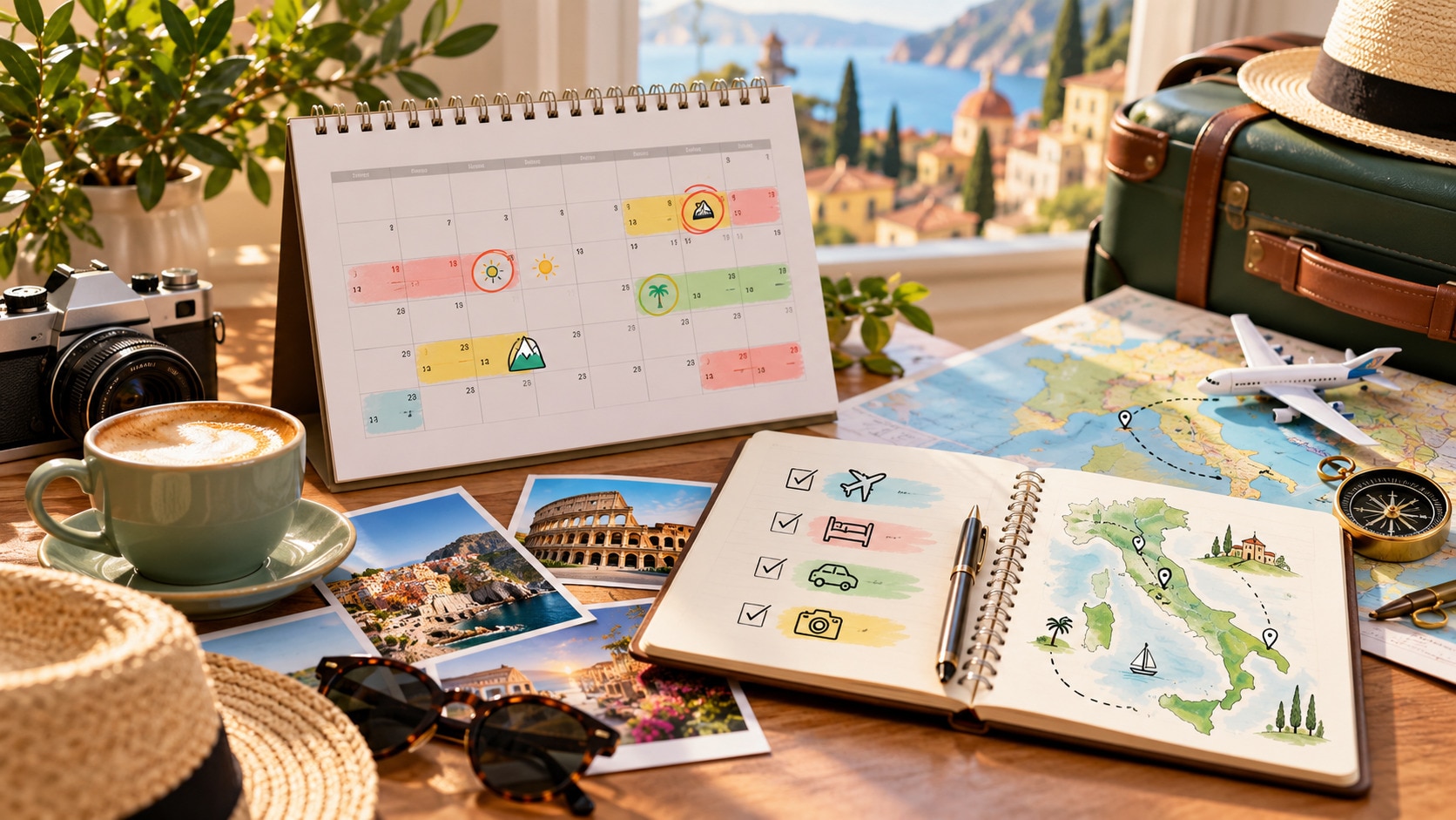 Pianificazione ferie 2027 con calendario viaggio e weekend lunghi