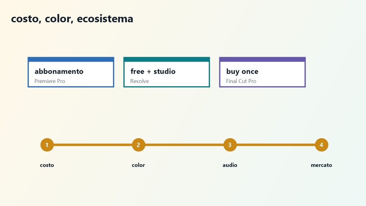 Mappa decisionale per scegliere tra Premiere Pro e DaVinci Resolve