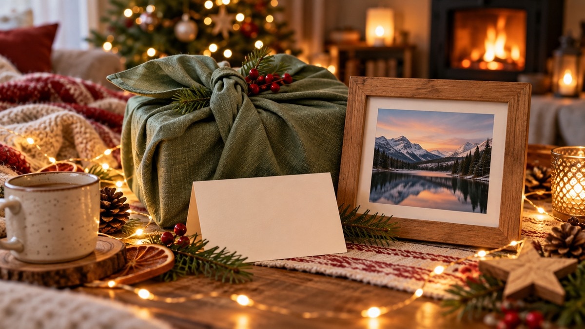 Regalo con fotografia, biglietto personale e confezione riutilizzabile