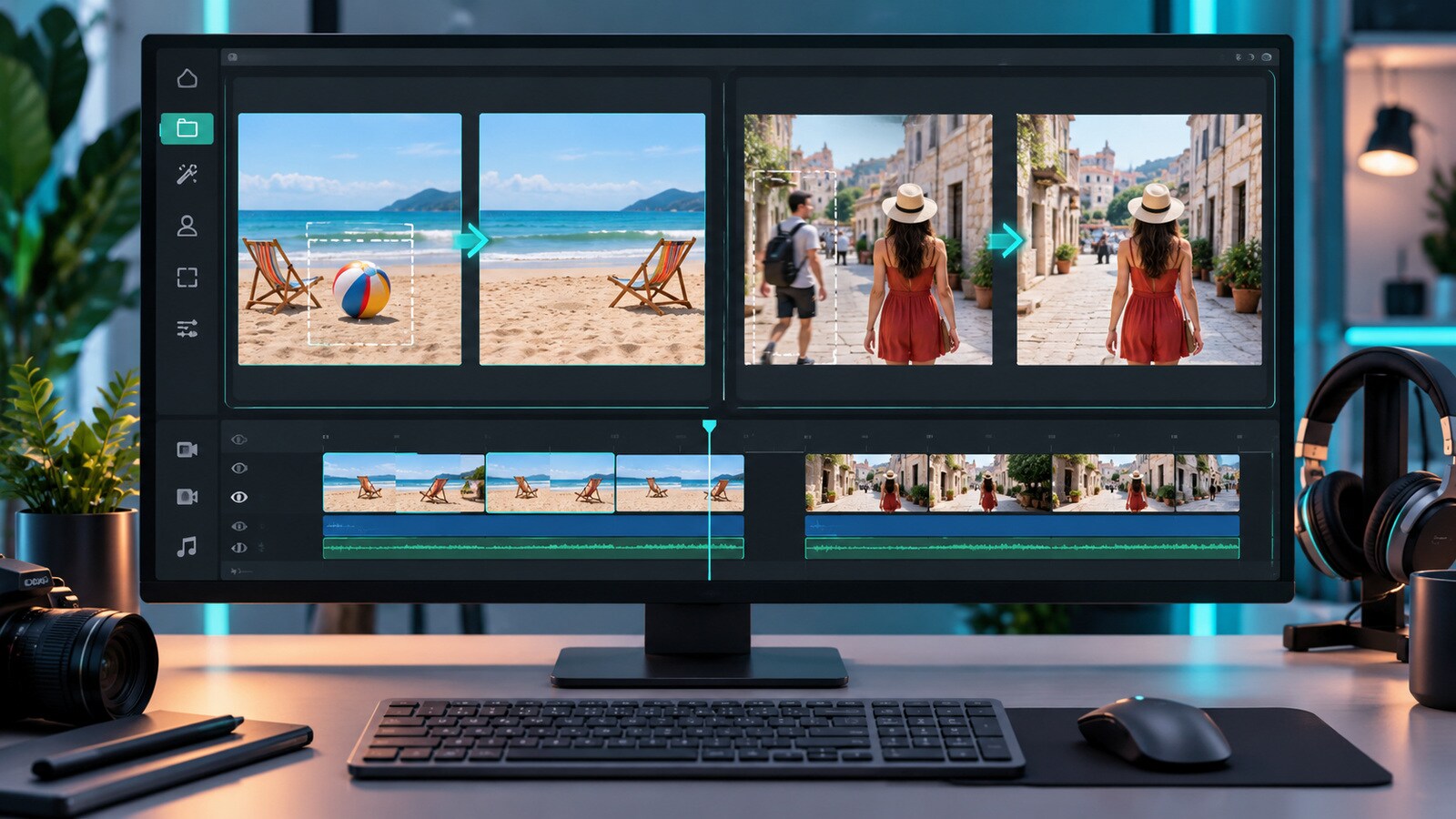 Confronto before after di rimozione oggetti e persone da un video con AI