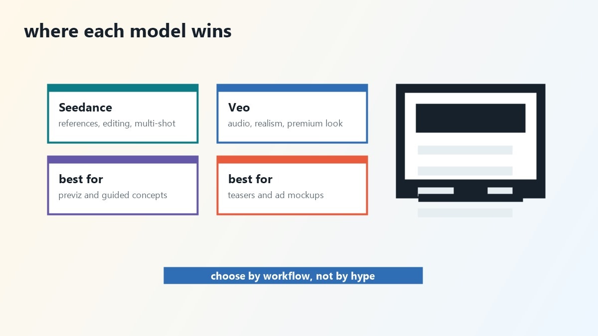 Schede comparative tra Seedance 2.0, Veo 3.1 e Google Flow