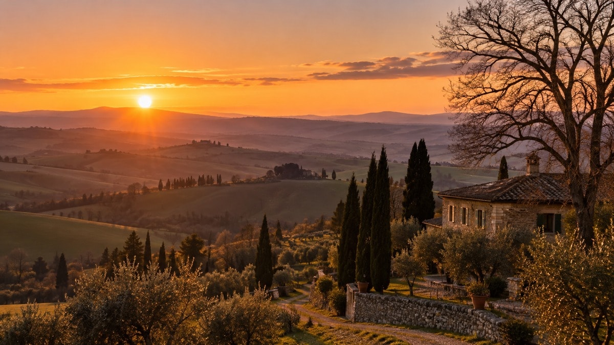 Il Sole basso sull’orizzonte in un paesaggio invernale illustrativo