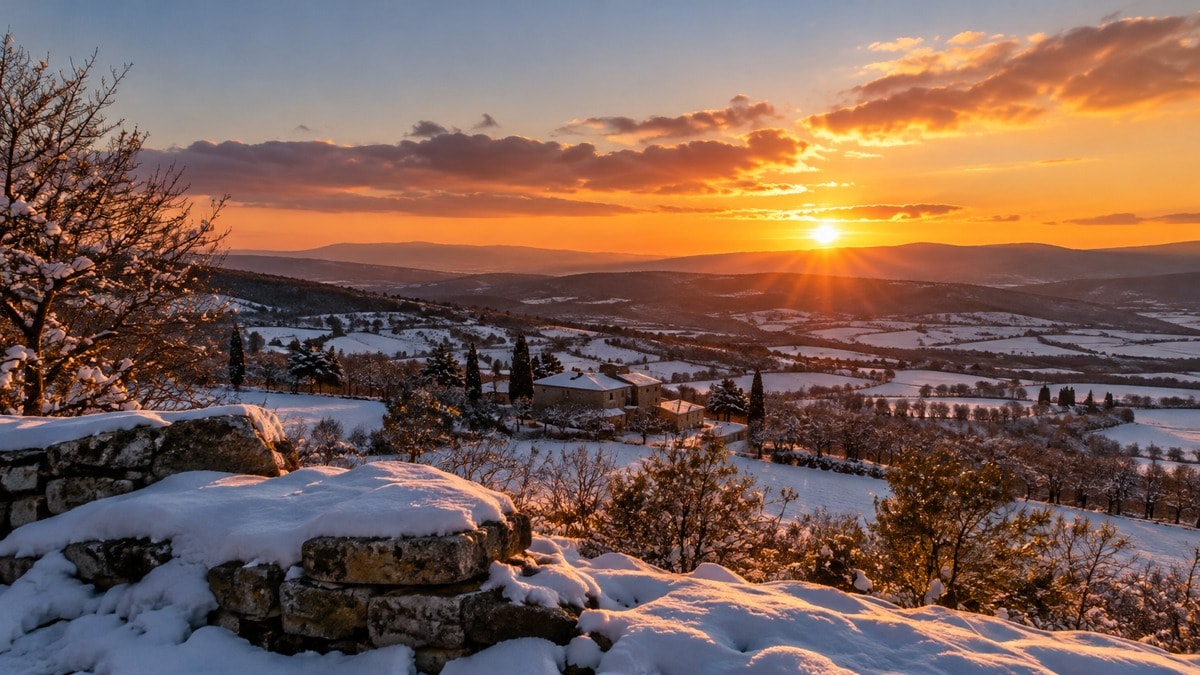 Una fotocamera pronta a riprendere un paesaggio nella luce invernale