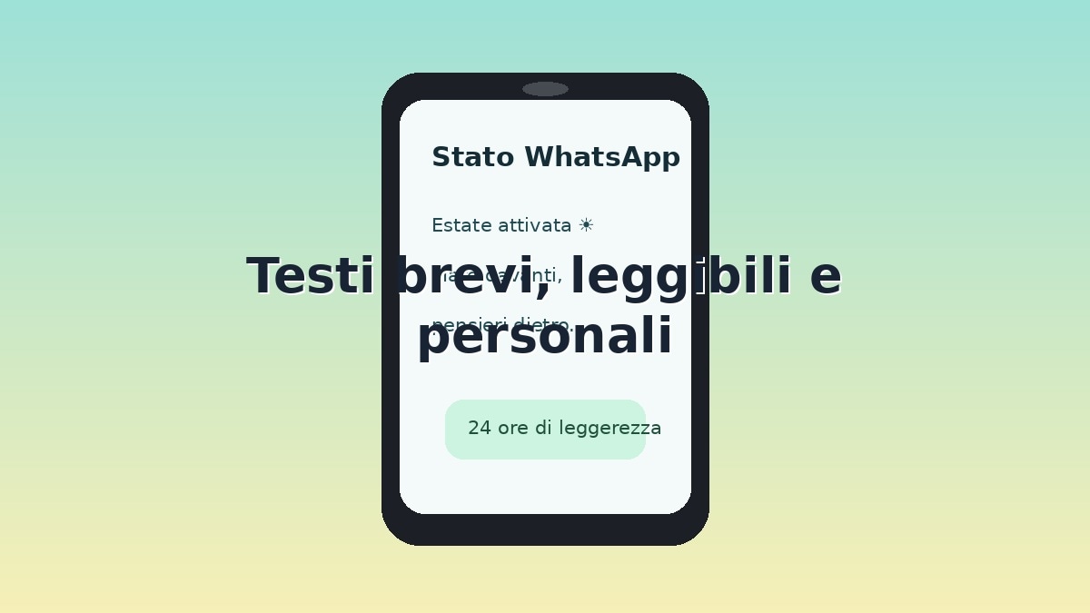 Smartphone illustrato con esempi di Stati WhatsApp dedicati all'estate