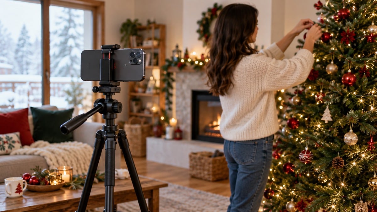 Telefono fisso che riprende la decorazione di un albero di Natale
